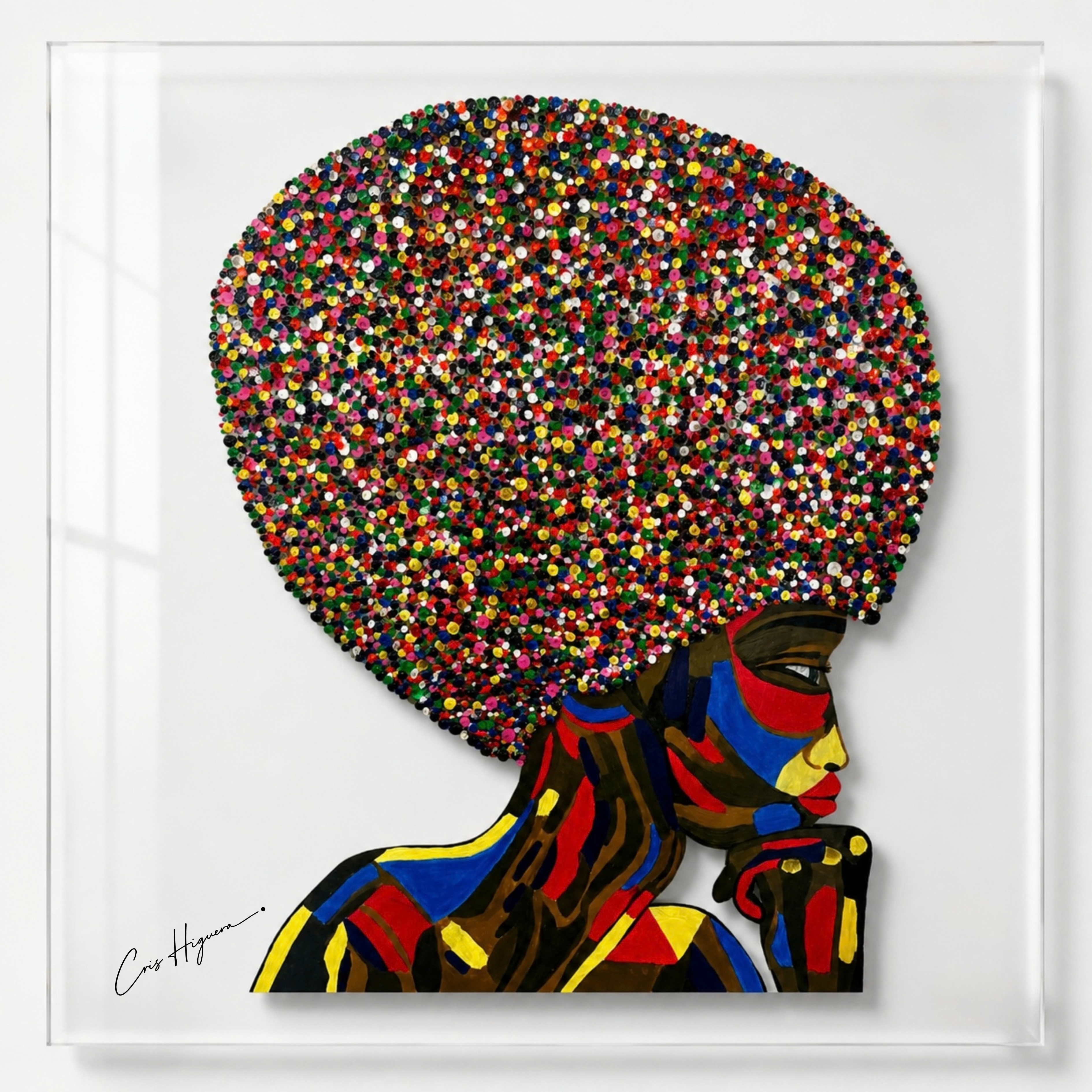 Afro — Acrílico y relieve sobre metacrilato transparente
