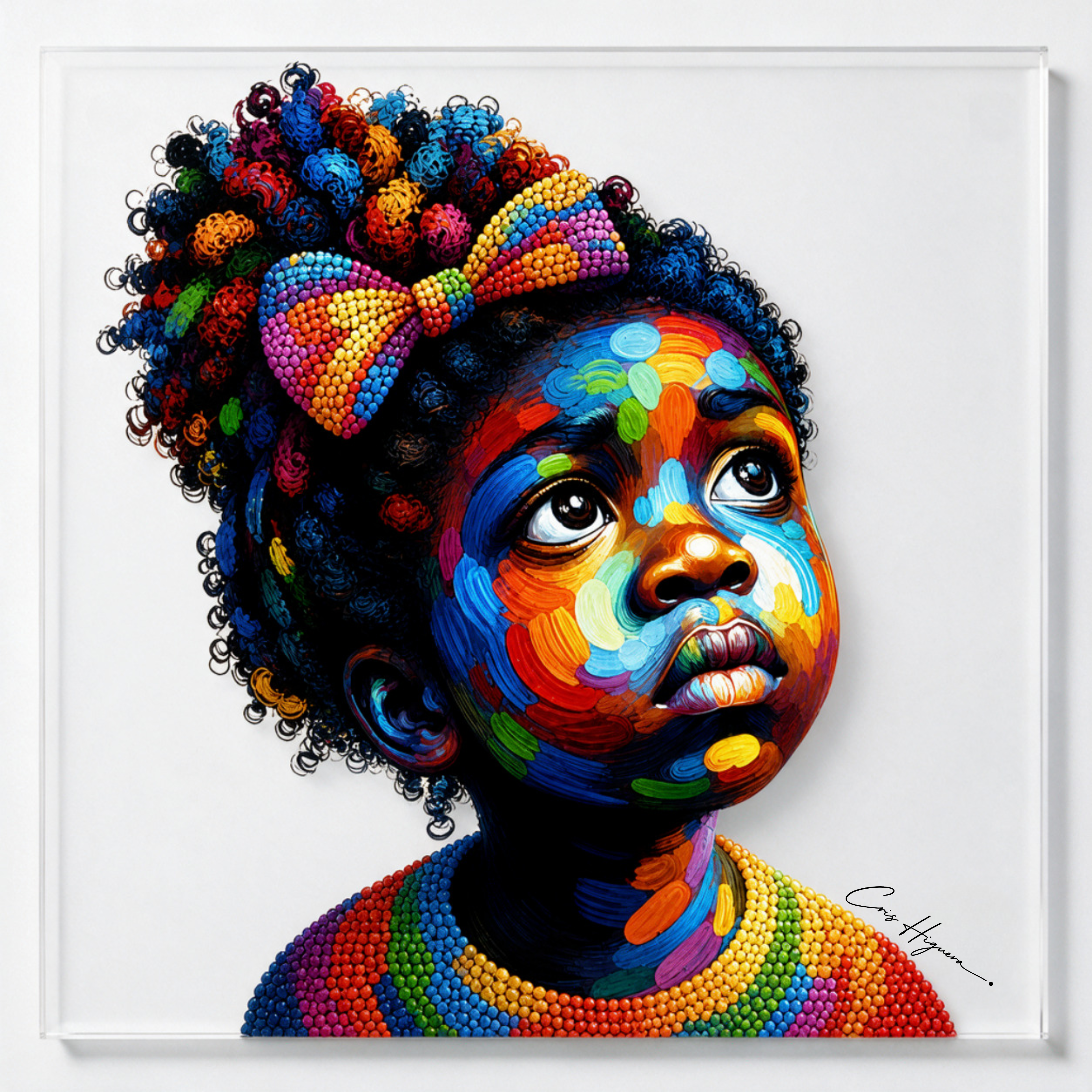 Niña — Acrílico y relieve sobre metacrilato transparente