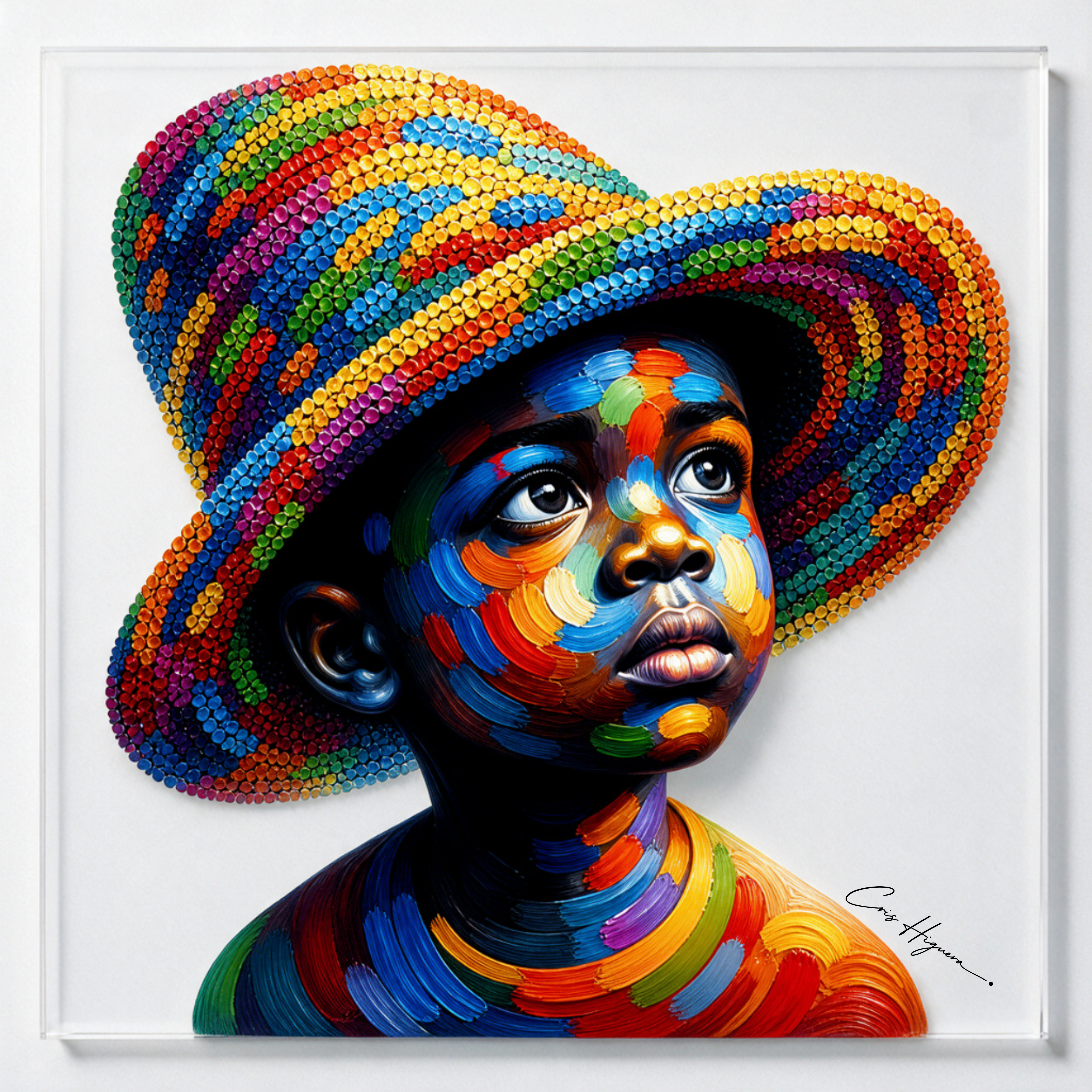Niño — Acrílico y relieve sobre metacrilato transparente