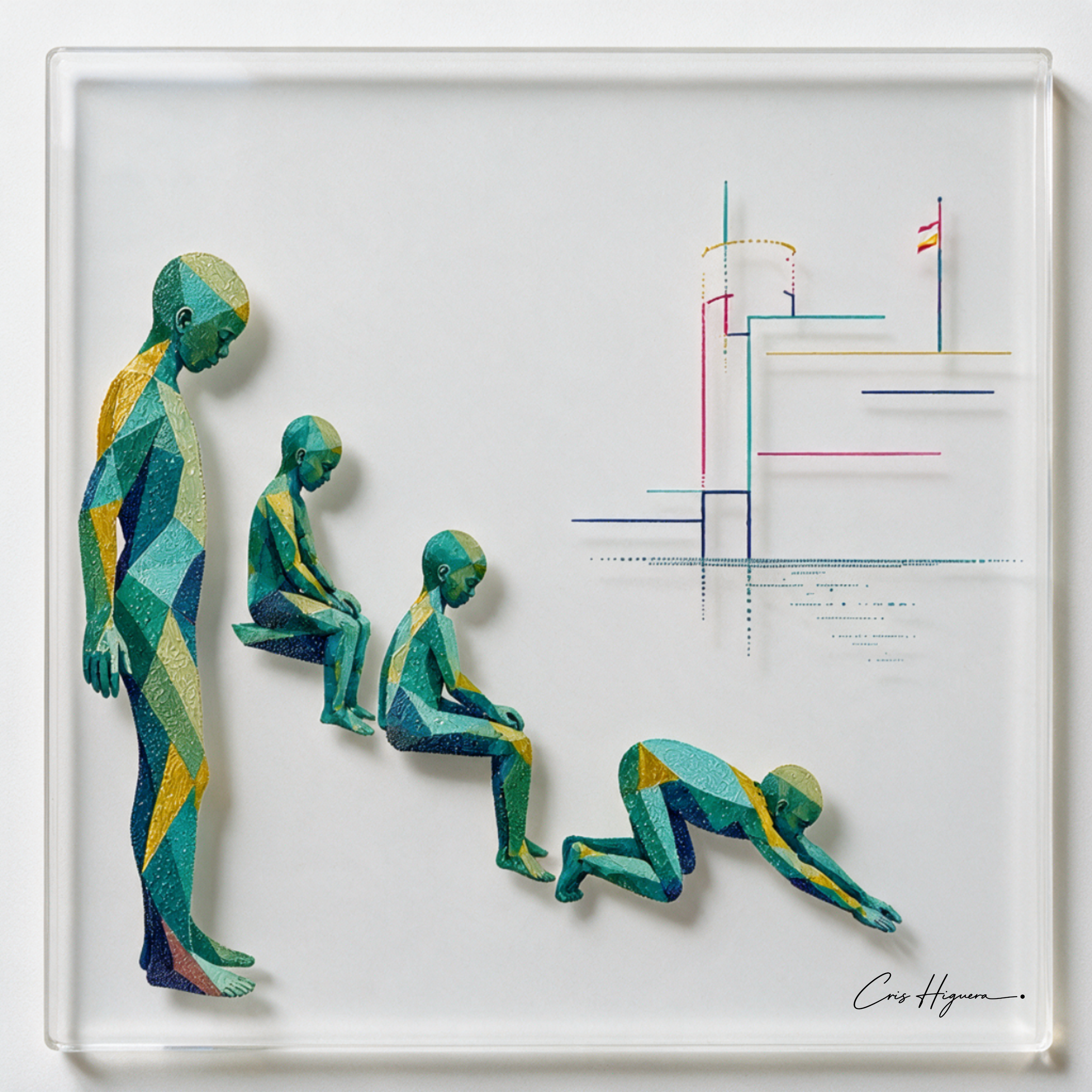 Raqueros — Acrílico y relieve sobre metacrilato transparente