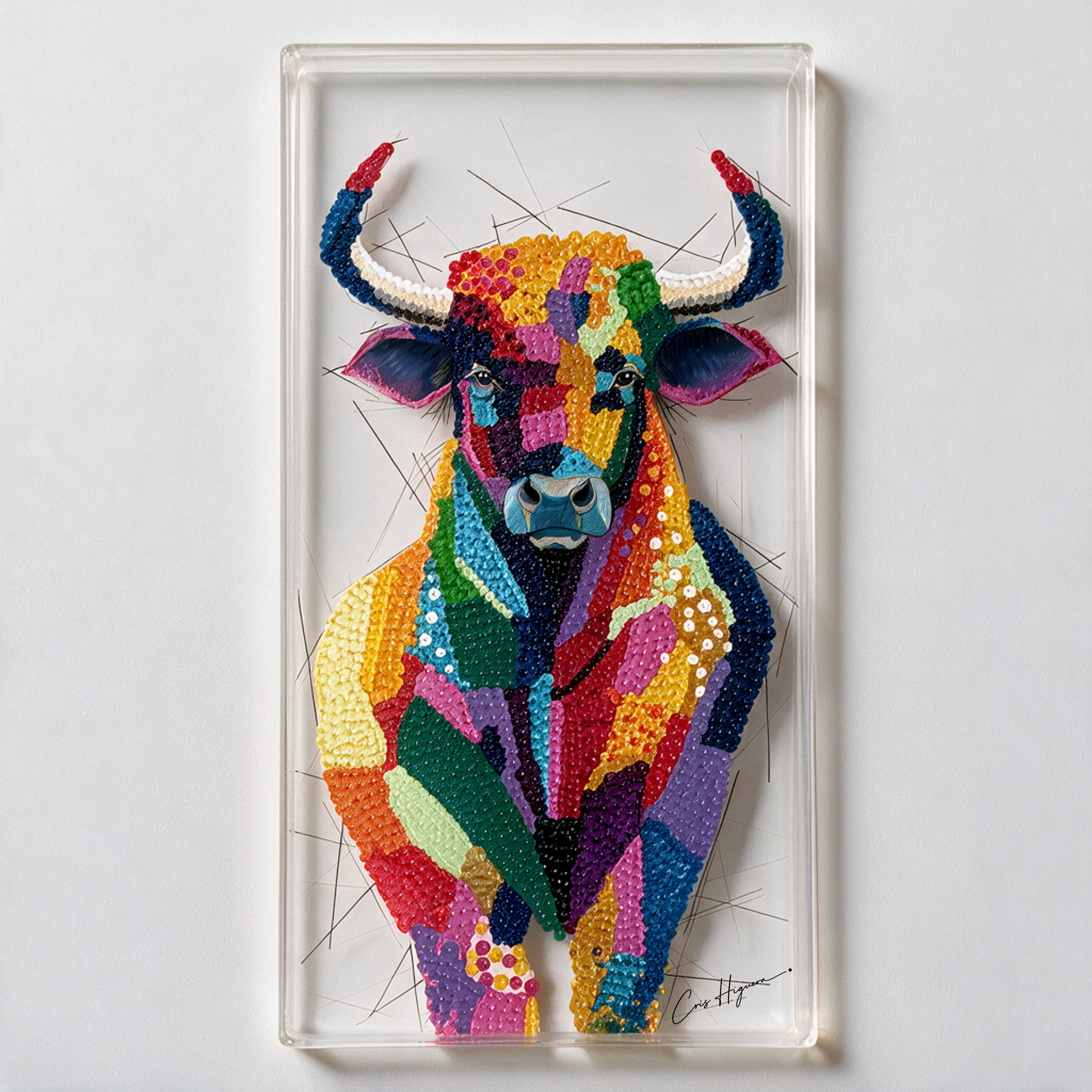 Toro — Acrílico y relieve sobre metacrilato transparente
